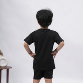 Brooklyn Boys’ Coord Set – Casual T-Shirt & Shorts (Black, Off White, Purple, Brown, Pink)